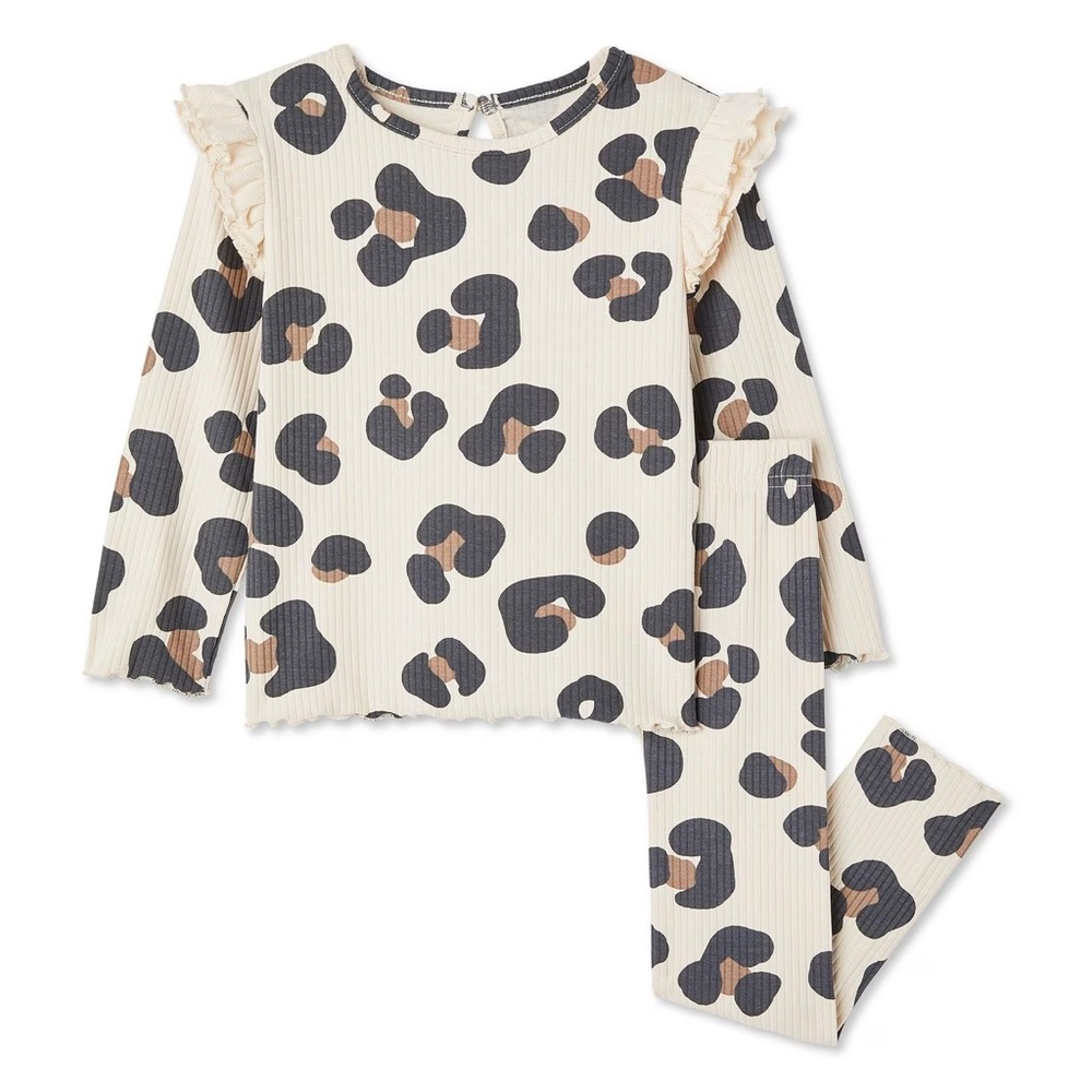 Kids Cream and Black Pajama Set animal print toddler